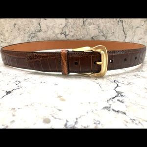 BRIGHTON Brown Embossed Calfskin on Saddle Leather Belt Size L 38.5"